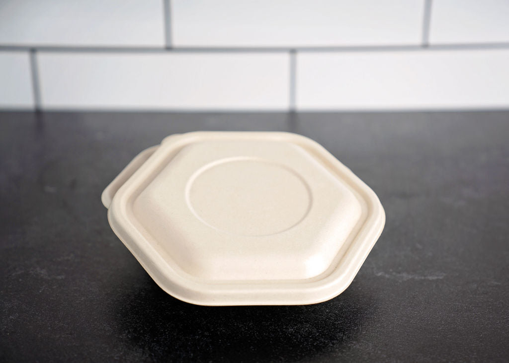 Hexagonal Bagasse Salad or Rice Bowl Lid, 32 Oz, Eco Friendly